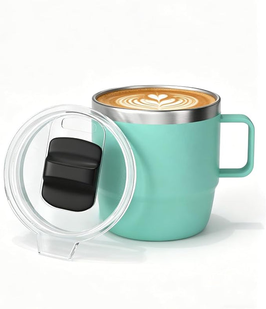 10 oz Stackable Mug, Stainless Steel cup with handle, Vacuum Insulated Espresso/Coffee Mug, shot Glass Set for 1-Piece Set for Coffee, Spirits, Wine, Tea- sea green by ZREGGUR
