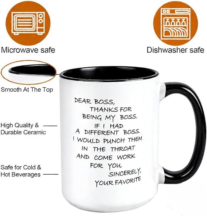 Dear Boss Mug Punch Throat,Worlds Best Boss Mug,Funny Coffee Cup | 15oz Ceramic Office Cup,Funny Coffee Mugs, Gifts for Work, Funny Office Cups,Thank You Gifts for Manager,Work Anniversary - Image 3