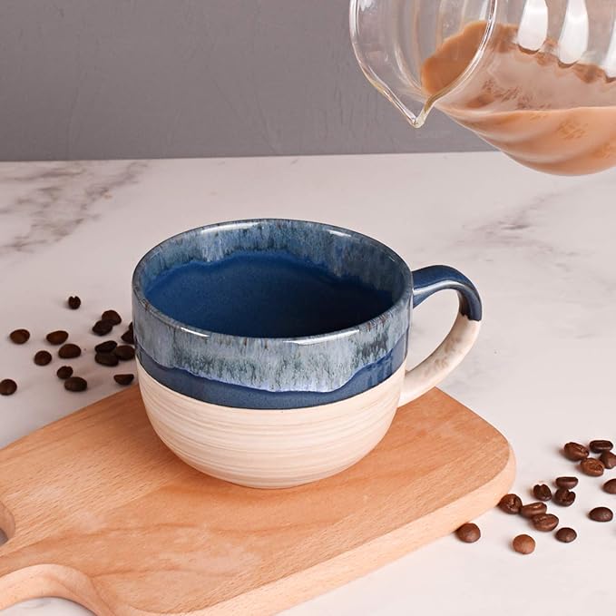Bosmarlin Large Ceramic Coffee Mug Set of 2, Stoneware Latte Mug for Office and Home, 16 Oz, Dishwasher and Microwave Safe, (Prussian Blue, 2) - Image 5