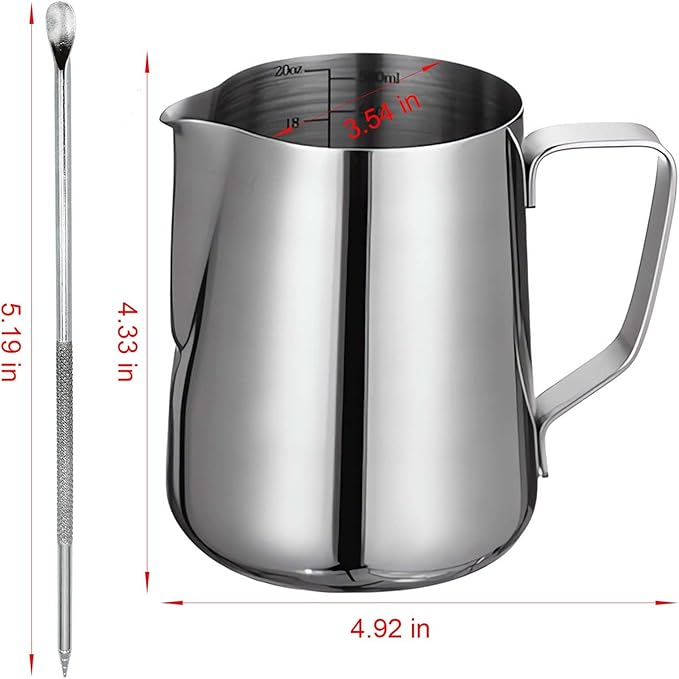 stainness steel milk frothing pitcher - 20 OZ Espresso Steaming Pitchers Cappuccino Coffee Machine Accessories Jug Cup With internal scale with Decorating Pen Latte Art