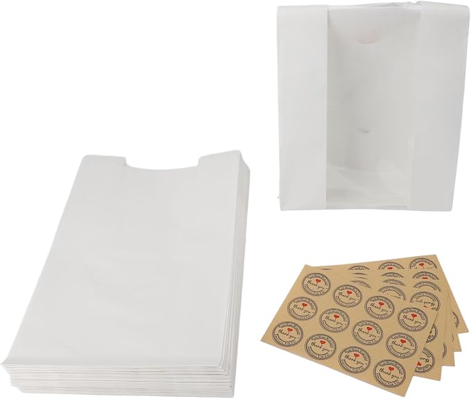 Yosoo 50PCS Bread Bags with Transparent Window Kraft Paper Baked Food Packaging Storage Bags for Homemade Bread Pastry Snacks with 60PCS Sealable Labels (White) - Image 6