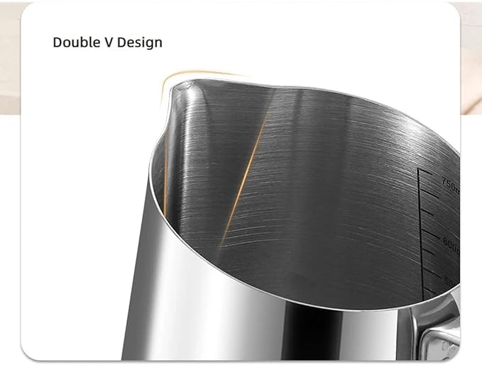 Espresso Milk Pitcher Stainless Steel with Angled Pour Spout, Measurement Marks and Side Handle for Home Coffee Mixing Pour Spout and Grip Handle for Coffee Prep - Image 8