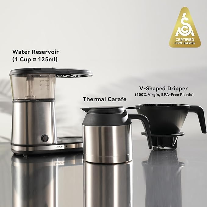 Bonavita 5 Cup Drip Coffee Maker Machine, One-Touch Pour Over, Auto Pause Brewing with Stainless Steel Double Wall Thermal Carafe, SCA Certified, Dishwasher Safe, BV1500TS - Image 6