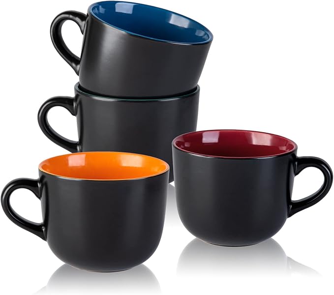 AmorArc 24 oz Soup Mugs with Handles, Jumbo Ceramic Bowls Mugs Set with handles for Coffee Cereal Cappuccino Snacks, Microwave&Dishwasher safe Soup Cups for Meal-Multicolor by AmorArc