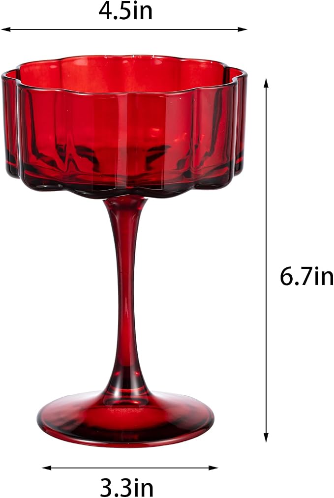 Vintage Champagne Coupes Glass Cute Martini Cocktail Glasses,13oz Crystal Martini Wine Glasses Set Of 6 Elegant Flower -Shaped Goblet Drinking Champagne Dessert Yogurt Ice Cream Glassware Cups Red - Image 5
