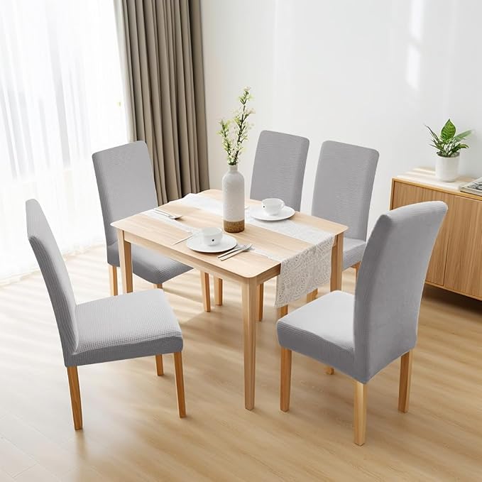 Dining Room Chair Covers,Chair Covers Set of 6, Soft And Stretchy,Cat Scratch Protection, Jacquard Fabric, Grey, Regular Size, Dining Chair Cover Banquet Wedding, Kitchen, Hotel, Celebration - Image 8
