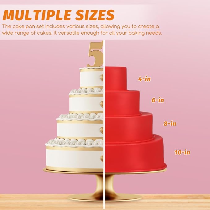 Hemoton Non-stick Round Cake Pans Set Silicone Cake Molds Stackable Baking Pans for Baking Cooking - Image 4