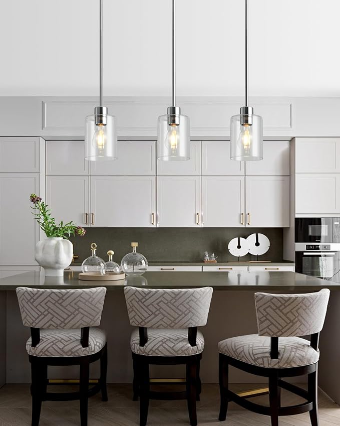 Chrome Pendant Lights Kitchen Island - Clear Glass Pendant Light Fixture Multiple Stems Rods 3 Units 12 Inch 3 Units 4 Inch (2 Pack Chrome Downrod) - Image 6