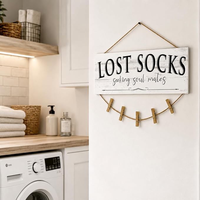 Laundry Room Signs Wall Decor: Lost Socks Sign - Seeking Soul Mates Quotes Funny Laundry Signs Rustic Farmhouse Laundry Room Door Sign Canvas Prints Wall Plaques Hanging Decor 6" x 14.5" - Image 7