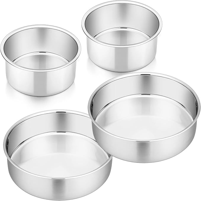P&P CHEF Cake Pan Set for Baking, 4" + 4" + 6" + 6" Round Cake Pans Tins | 4 Pieces & 2 Sizes, Premium Stainless Steel, Ideal for Layer Tier Cakes in Birthday Wedding, Oven & Pot & Dishwasher Safe by PPCHEF