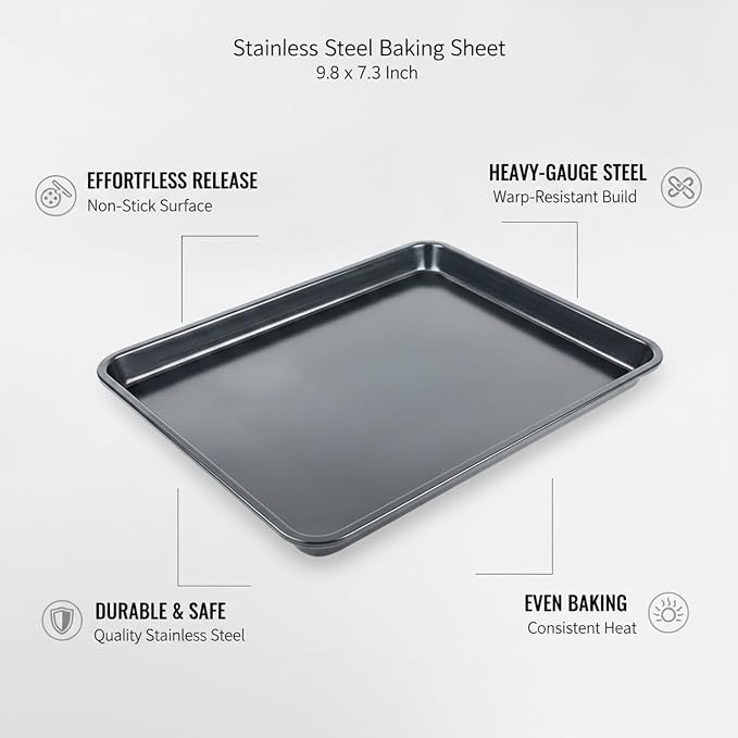 1-Pack Stainless Steel Baking Sheet, 9.8 x 7.3 Inch Cookie Pan for Oven, Durable Smooth Surface Tray for Pastries - Image 5