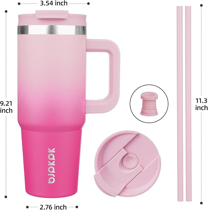 BJPKPK 30 oz Insulated Tumbler with Handle & Straw, Stainless Steel | Double Wall Vacuum Insulation, Leak Proof, BPA Free, Dishwasher Safe, Cupholder Friendly, Travel & Outdoor, Cherry Blossom - Image 3