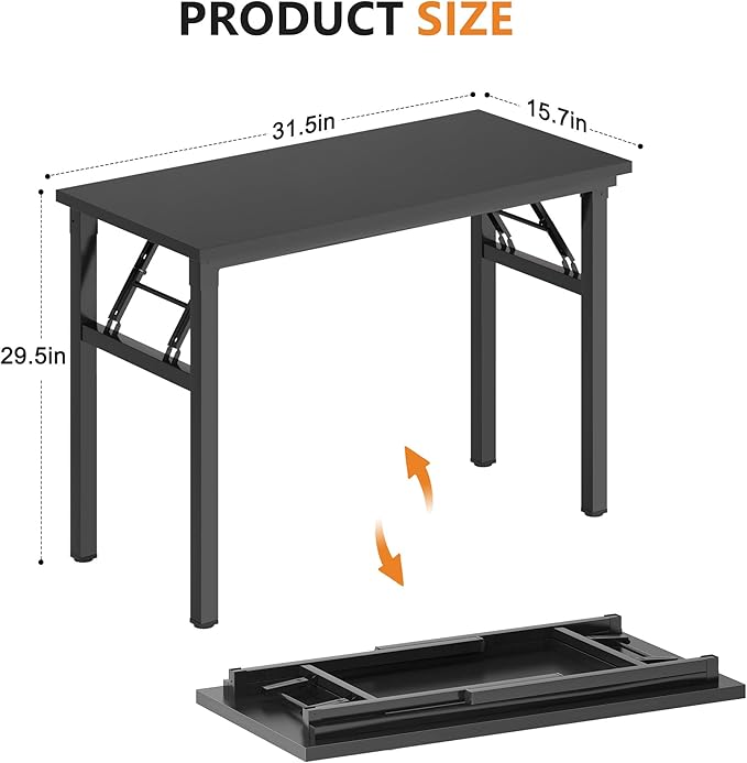 DlandHome 31.5 Inch Small Folding Computer Desk for Home Office, Black | Foldable Writing Table for Small Spaces Bedroom, No Assembly Required, Wood Top Metal Frame, Collapsible Compact Easy Storage - Image 3