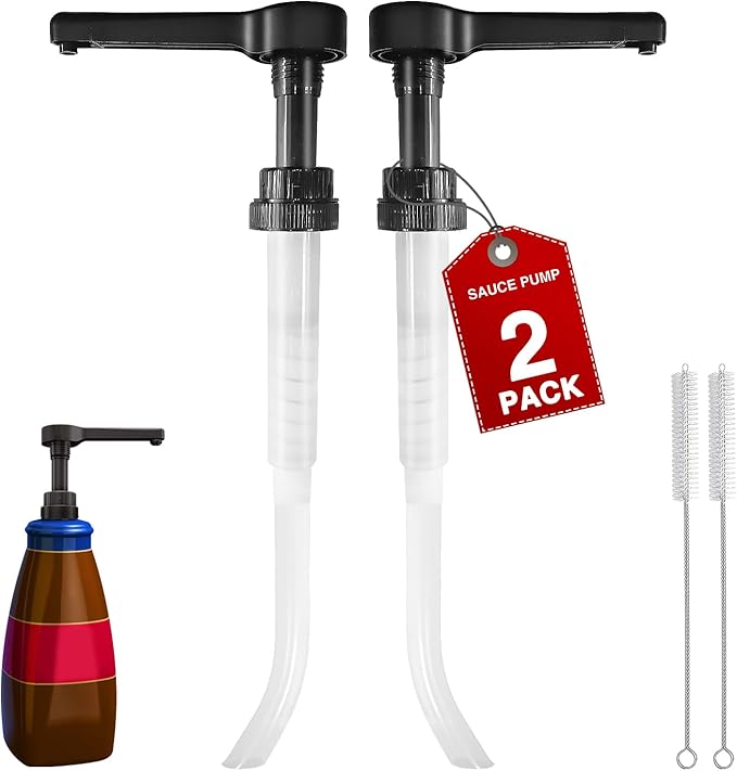2Pcs Black Sauce Pump Dispenser for 64 oz Chocolate Pumpkin Caramel Sauce Bottles, Reusable Large 15CC Syrup Pump Dispenser for Vanilla Mocha Sauces