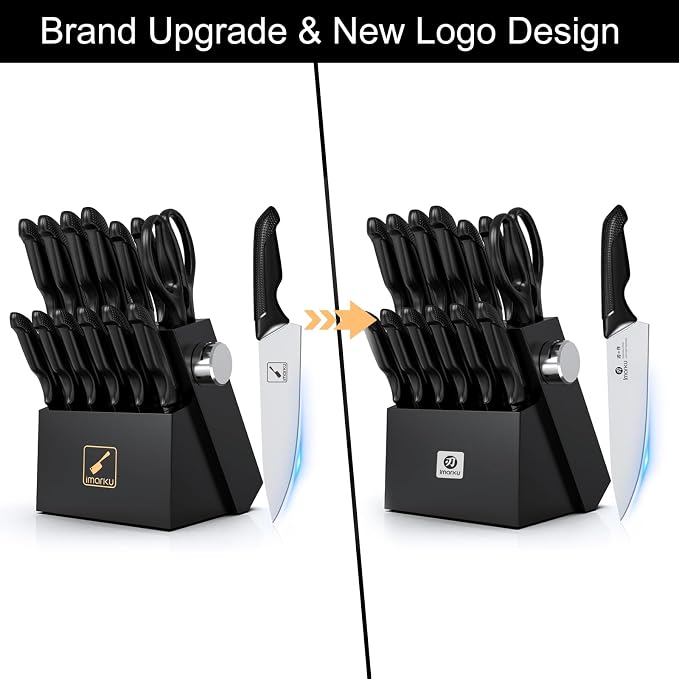 imarku 14-Piece Japanese High-Carbon Stainless Steel Knife Set，Black | Kitchen Knife Set with Block|15°Precision Edge | 56±2 HRC Hardness | Built-in Sharpener|Ergonomic Handles|Gifts Mom & Dad - Image 2