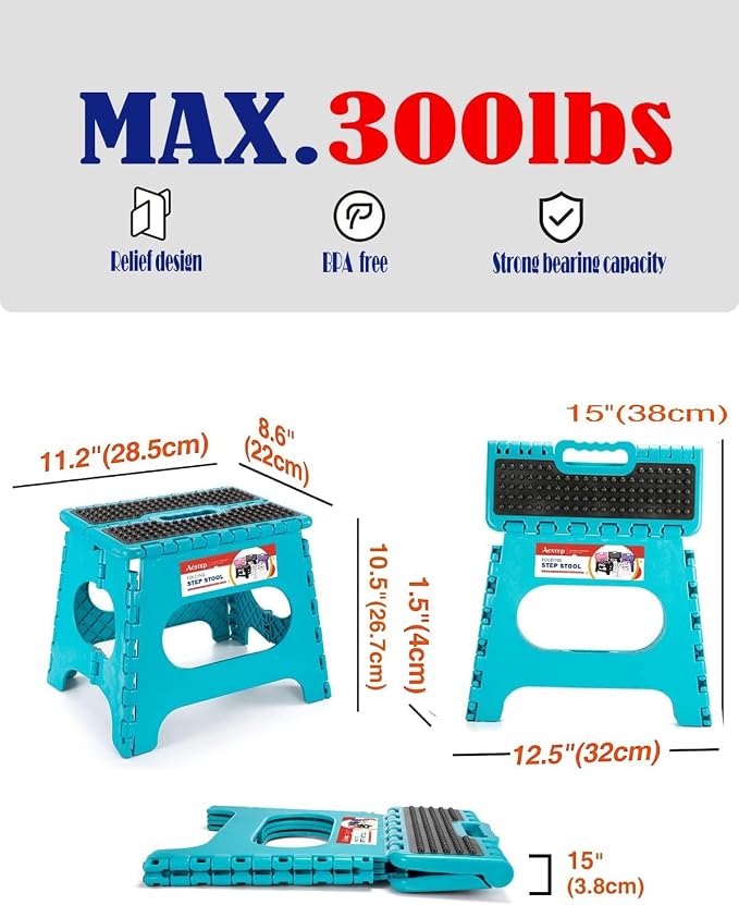 ACSTEP Folding Step Stool 9 Inch, Non-Slip Surface Stool for Kids, Dot Blue | Heavy Duty Foldable Stools, Lightweight, Holds 300 lb, for Toddler Kitchen Bathroom Bedroom Outdoor, Collapsible with Handle - Image 4