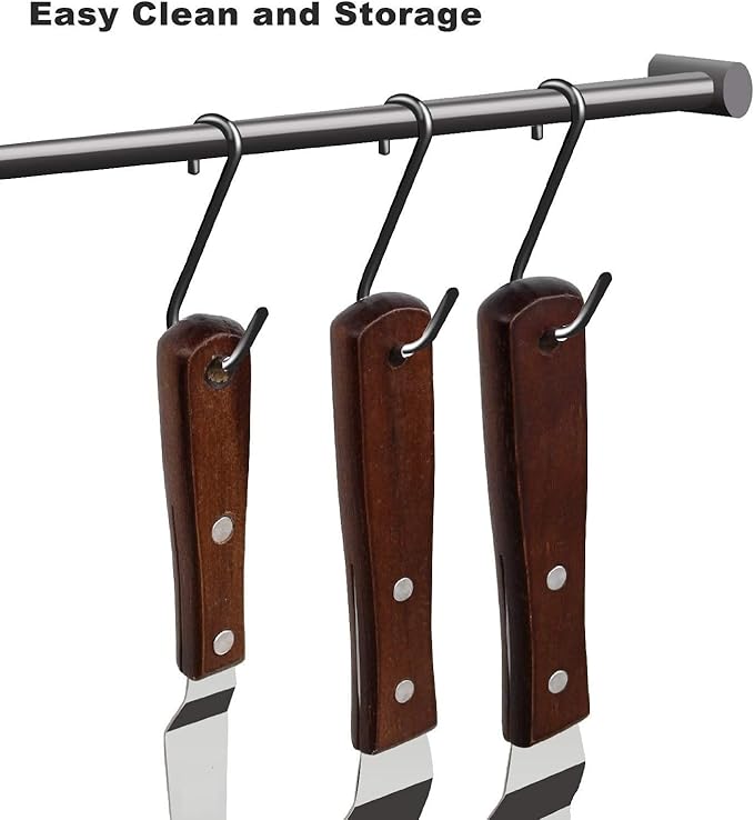 Offset Cake Icing Spatula Set of 4- Professional Stainless Steel Cake Decorating Spatulas, 4"-6"-8"-10" Flexible Resistant Blade with Wooden Handle