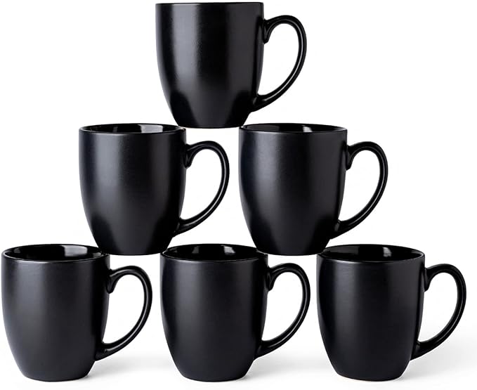 AmorArc 16oz Coffee Mugs Set of 6, Large Ceramic Coffee Mugs for Men Women Dad Mom, Modern Coffee Mugs with handle for Tea/Latte/Cappuccino/Cocoa. Dishwasher&Microwave Safe, Matte Black by AmorArc