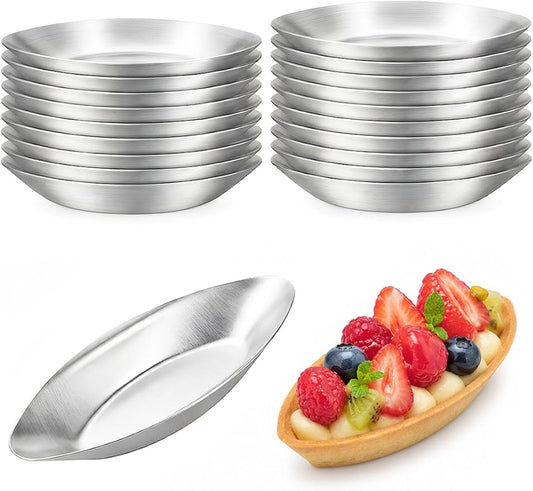 20Pcs Boat Egg Tart Molds for Baking, Smooth Aluminum Tart Pans, M | Non-Stick Barquette Tartlet Pie Shell Pans Tins Reusable Mini Quiche Pie Tray Oval Cookie Molds Frech Dessert by ISKYBOB