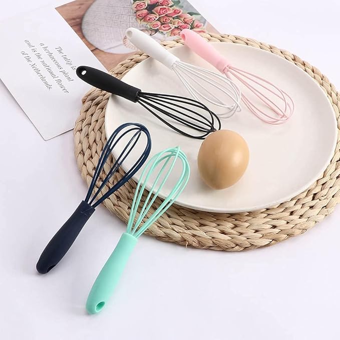 1Pc Black Mini Silicone Non-Stick Whisk, Milk and Egg Beater Blender, Hand Egg Mixer, Kitchen Whisks for Cooking, Baking, Mixing, Stirring, 6.7inch