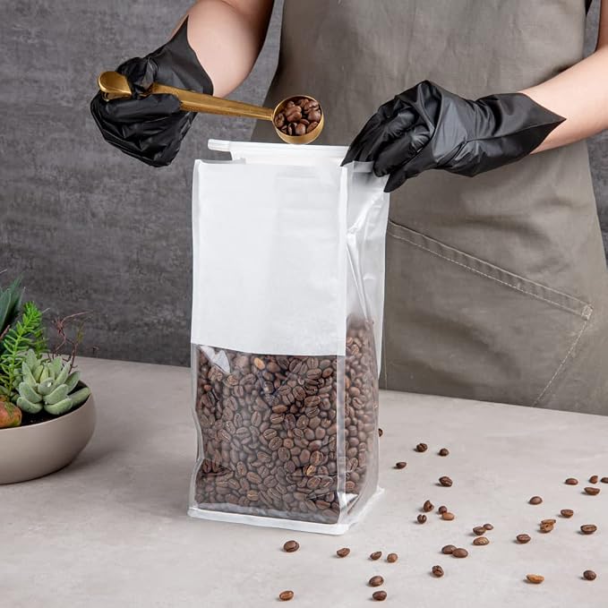 Bag Tek 5.1 x 4.1 x 11.2 Inch Tin Tie Bags With Windows, 100 Resealable Bakery Bags With Windows - Flat Bottom, For Cookies or Coffee Beans, White Cotton Paper Tin Tie Bags - Restaurantware - Image 5