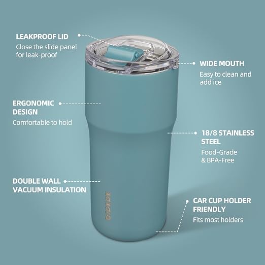 BJPKPK 20oz Spill Proof Coffee Tumbler, Insulated Stainless Steel Cup | Double Wall Vacuum, Leakproof Lid, Keeps Hot/Cold/Iced, BPA Free, Dishwasher Safe, Cupholder, Travel, Haze Blue - Image 2