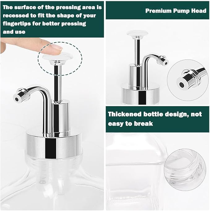 Coffee Syrup Dispenser for Coffee Bar, Clear Glass Syrup Bottles with Pump, Refillable Maple Syrup Storage, Coffee Station Accessories and Organizer, 500ml, Set of 2 + Tray (Chrome Finish)