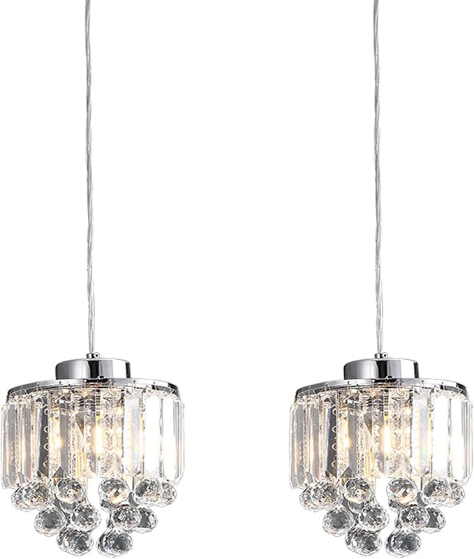 Set of 2 Polished Crystal Chandelier Pendant Light,Cord Adjustable Hanging Pendant Lamp, Modern Light Crystal Decorative Pendant Lighting Fixture for Kitchen Island Dining Room Cafe Shops Restaurants by TFCFL