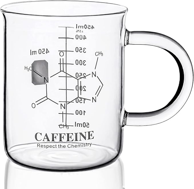 Caffeine Beaker Mug, Chemistry Coffee Mug 16 oz Borosilicate Glass, Measuring Graduated Beaker (450ml)