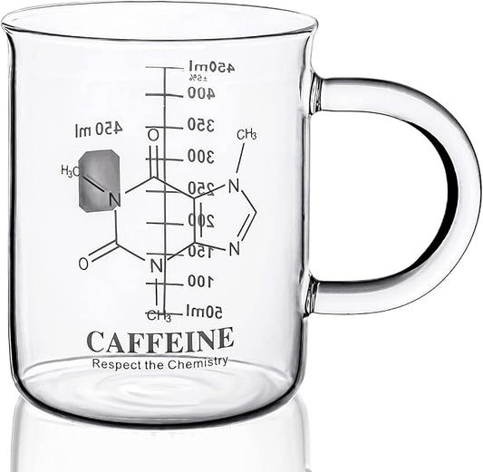 Caffeine Beaker Mug, Chemistry Coffee Mug 16 oz Borosilicate Glass, Measuring Graduated Beaker (450ml)