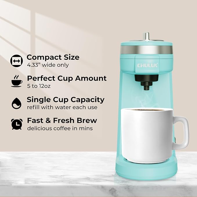 CHULUX Mini Coffee Maker for K Capsule, Single Serve Coffee Maker for One Cup Americano, Lightweight Pod Coffee Machine, Aqua | Fast-Heating Boiler System, Single Cup Brewing, Portable Compact Design, Four-Hole Multi-Stream Needle, Adjustable Drip Tray - Image 2