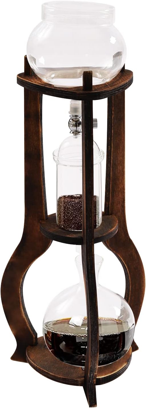 Ice Cold Drip Tower, 6-8 Cups 600ml Portable Cold Brew Coffee Machine -20~300℃ Temperature Range With Slow Drip TechnologyIBamboo Straight Frame for Home Office Drip Coffee Maker