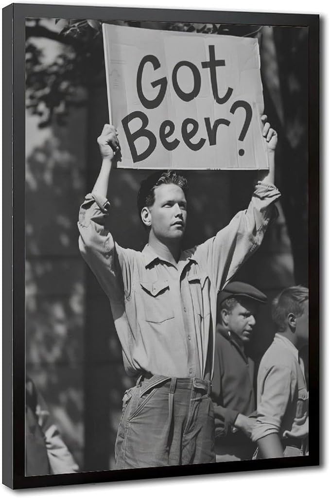 UXCBIA Black And White Beer Protest, Speakeasy, Retro Prohibition Poster Canvas Poster Wall Art Decor Print Picture Paintings for Living Room Bedroom Decoration Black Frame 08x12in(20x30cm) by Unknown