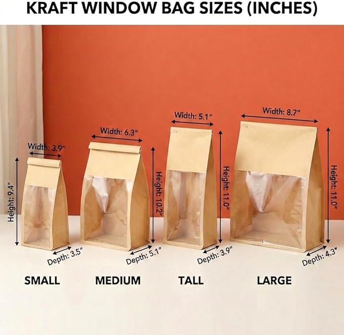 100 Pack Eco-Friendly Kraft Paper Bakery Bags with Clear Window, Reusable Tin Tie Tab Lock for Sealed Freshness, Baked Goods Packaging for Gifting and Bake Sale Extra small(3.9*9.4*3.5Inches) - Image 7