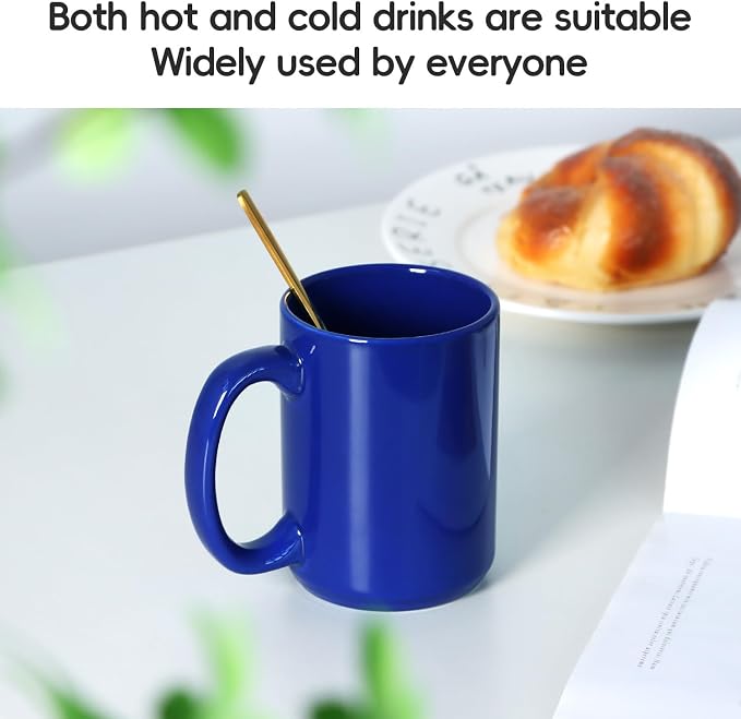 16 OZ Coffee Mug, Classic Blank Ceramic Cup with Large Handle for Tea Latte Cappuccino, Blue - Image 3