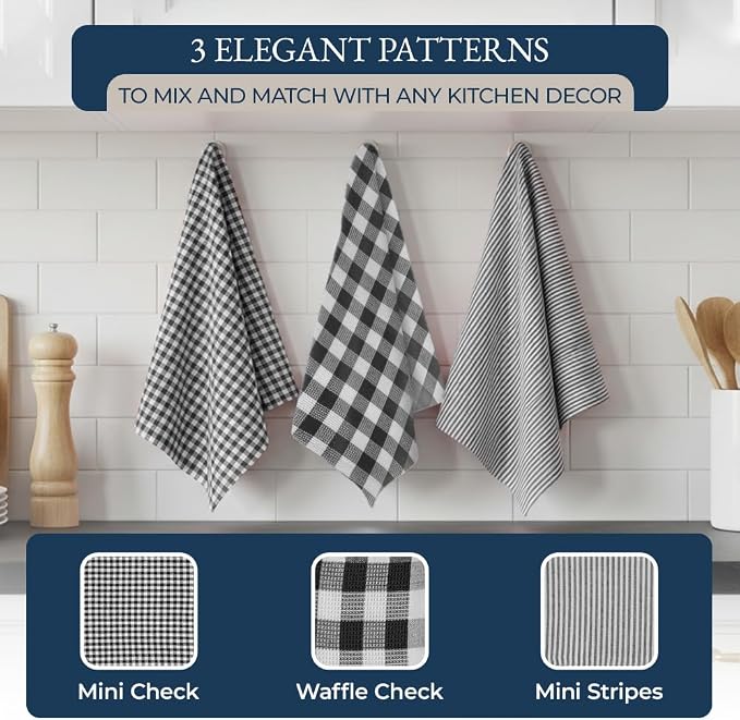 LANE LINEN Kitchen Towels Set 20 Pack - Ultra Soft Cotton Kitchen Hand Towels, Highly Absorbent Dish Cloths, Durable Scrubbers, Flour Sack Tea Towels, Heat Resistant Oven Mitts & Pot Holders - Black - Image 5