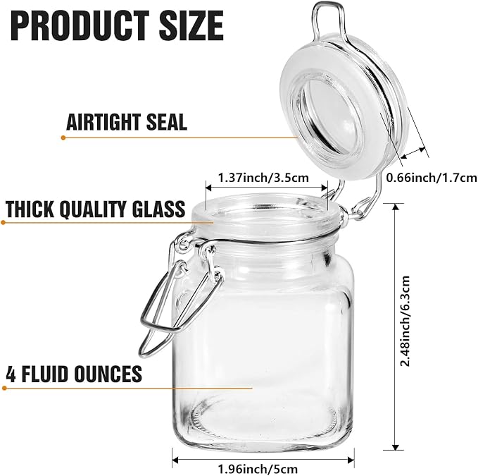 SPANLA Spice Jars, 12 Pack 4oz Small Glass Jars with Airtight Hinged Lid, With 12 Spice Labels & Silicone Funnels, Airtight Glass Jars for Spices, Art Craft Storage (12 Pack) - Image 2