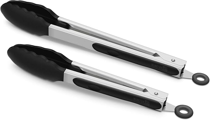 2 Pack Silicone Kitchen Tongs, 9 & 12 Inch, Stainless Steel, Black by ALLWIN-HOUSEWARE