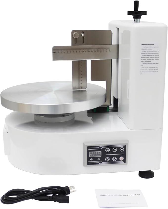 110V Electric Cake Decorator, 4-12 Inch Cake Buttercream Spreader, Professional Cake Frosting Machine with 304 Stainless Steel Spatula, Electronic Buttons, White