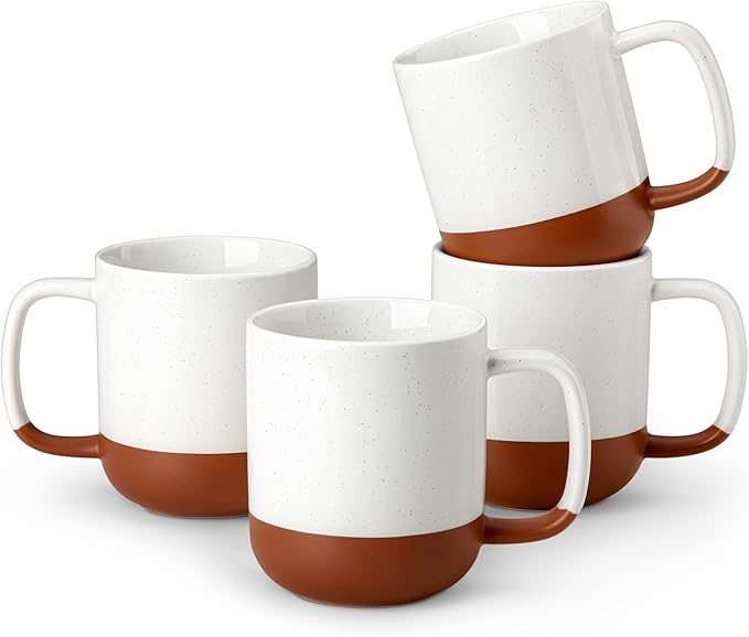 MALACASA Ceramic Coffee Mugs Set of 4, 11oz Coffee Cups, Modern Farmhouse Mugs for Coffee, Latte, Tea, Hot Chocolate, Cappuccino, Milk, Microwave & Dishwasher Safe, Khaki White, Series TARA by MALACASA