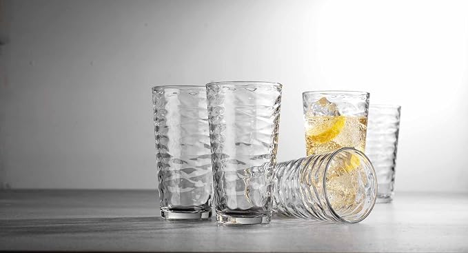 Glaver's Hammered Glass Cups. Cocktail Drinking Glasses Set of 6 Tall Kitchen Glasses, 17 oz Water Glassware For Bar, Juice, Beer, Iced Tea, Everyday Cordial Glasses Drinkware. - Image 3