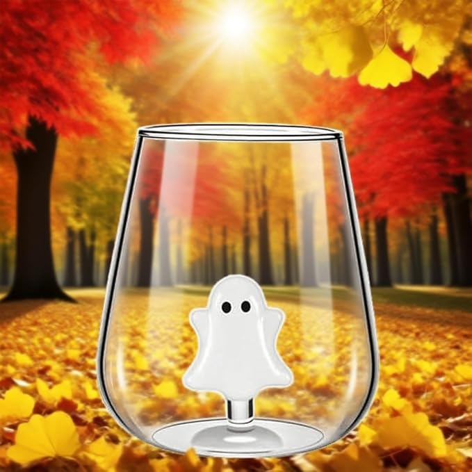 Halloween Wine Glasses, Ghost and Pumpkin Stemless Wine Glasses | Clear Spooky Drinking Cups for Dinner Party Birthday Holiday, Cute Fun Fashioned Decorated Unique Glassware Gift - Image 3