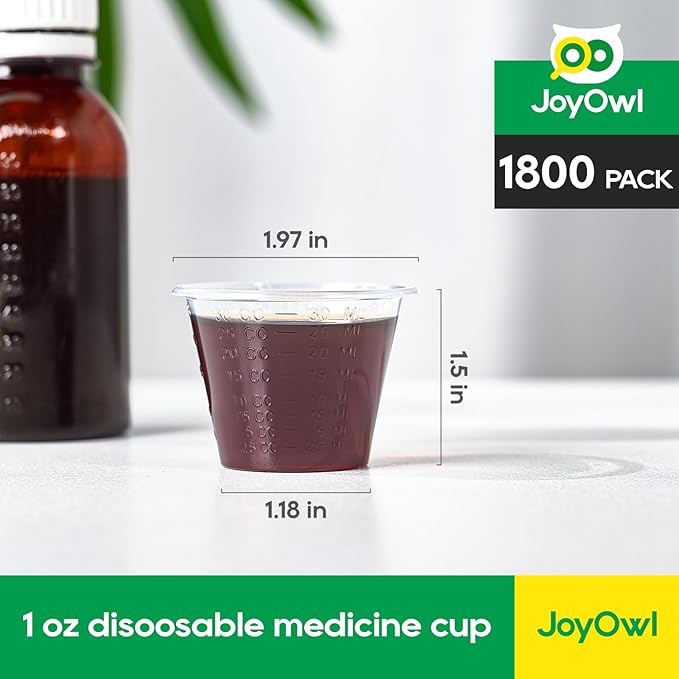 [1800 Count - 1 oz.] Disposable Medicine Cups (30 ml), Small Clear Plastic Measuring Cups for Liquid Medicine, Pills, Resin, and Epoxy