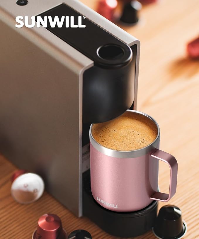 SUNWILL Travel Coffee Mug with Lid, Insulated Tumbler with Handle, 14 oz Stainless Steel Cup Set of 2 for Camping, Outdoor, Cool Grey & Rose Gold 2 Pack - Image 6