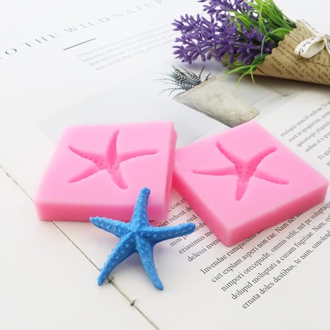 2 Pieces 3D Starfish Silicone Mold DIY Silicone Mold Fondant Pudding Jelly Candy Chocolate Dessert Cake Decoration Baking Tool Handmade Soap Maker