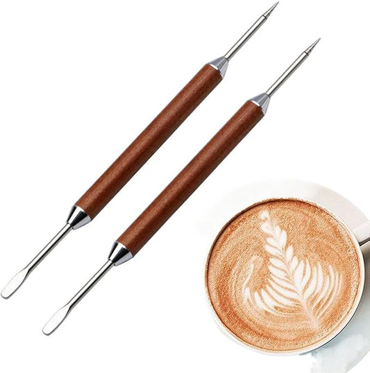 2 Pcs Latte Art Pen,Latte Art,Latte Pen,Barista Tools,Latte Art Tools,Stainless Steel Coffee Drawing Tool With Wood Handle,Barista Espresso Coffee Latte Art Tools Accessories
