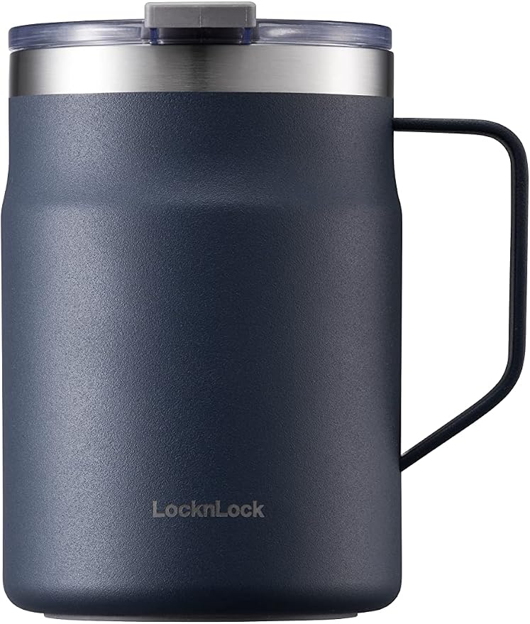 LocknLock Metro Mug, Premium 18/8 Stainless Steel Metal, Double Wall Insulated, Portable Coffee Cup with Lid and Handle for Hot and Cold Drinks, Navy, 16 oz by LocknLock