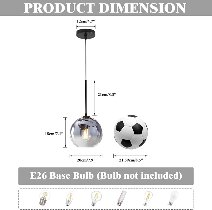 KCO Lighting Modern Black Globe Pendant Light Mercury Glass Ceiling Pendant Light Mid Century Silver Kitchen Pendant Lighting Over Island Dining Room Light Fixtures Over Table - Image 2