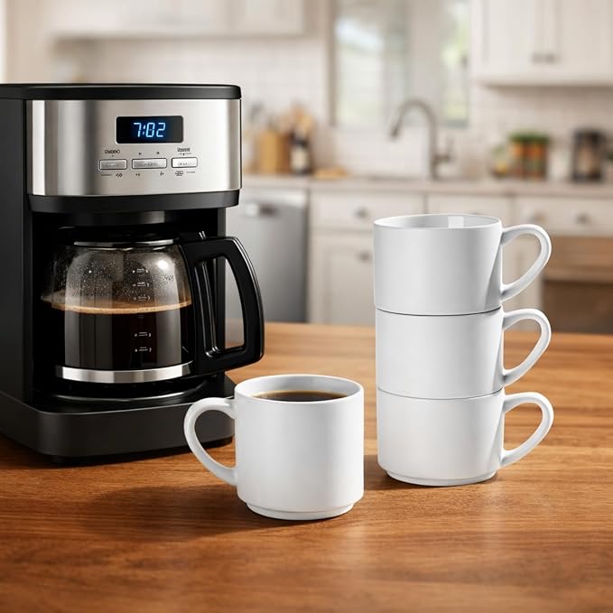 GBhome 14 OZ Coffee Mugs Set of 6, Stackable Ceramic Mugs for Men, Women, Modern Coffee Mugs With Stable Base for Latte, Tea, Cappuccino. Dishwasher & Microwave Safe, Matte White - Image 5