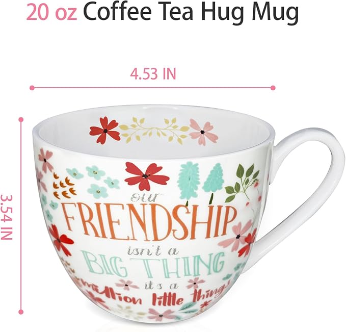 20 oz Floral Best Friend Coffee Mug, Premium Bone China Tea Cup with Meaningful Friendship Quote, Cute Soul Sister Gift for Women, Designed in England by Harvest Green Studio - Image 3